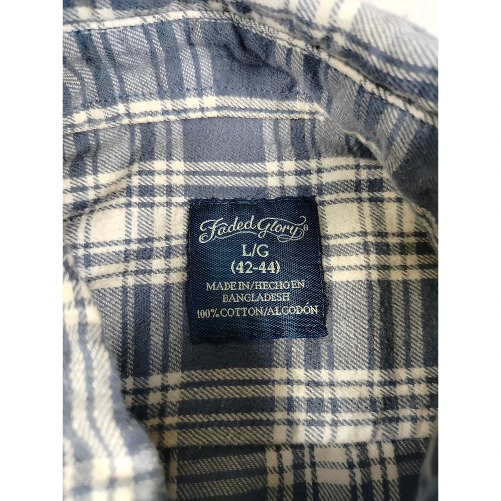 Faded Glory Shirt Mens Large Blue Gray Plaid Flannel Cabincore Lumberjack Casual